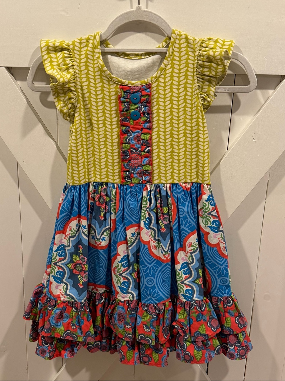 Eleanor Rose Girls Dress Size 6-7 Colorful Floral Ruffle Tiered Dress